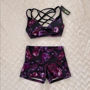 POPFLEX Purple Floral Sports Bra Set